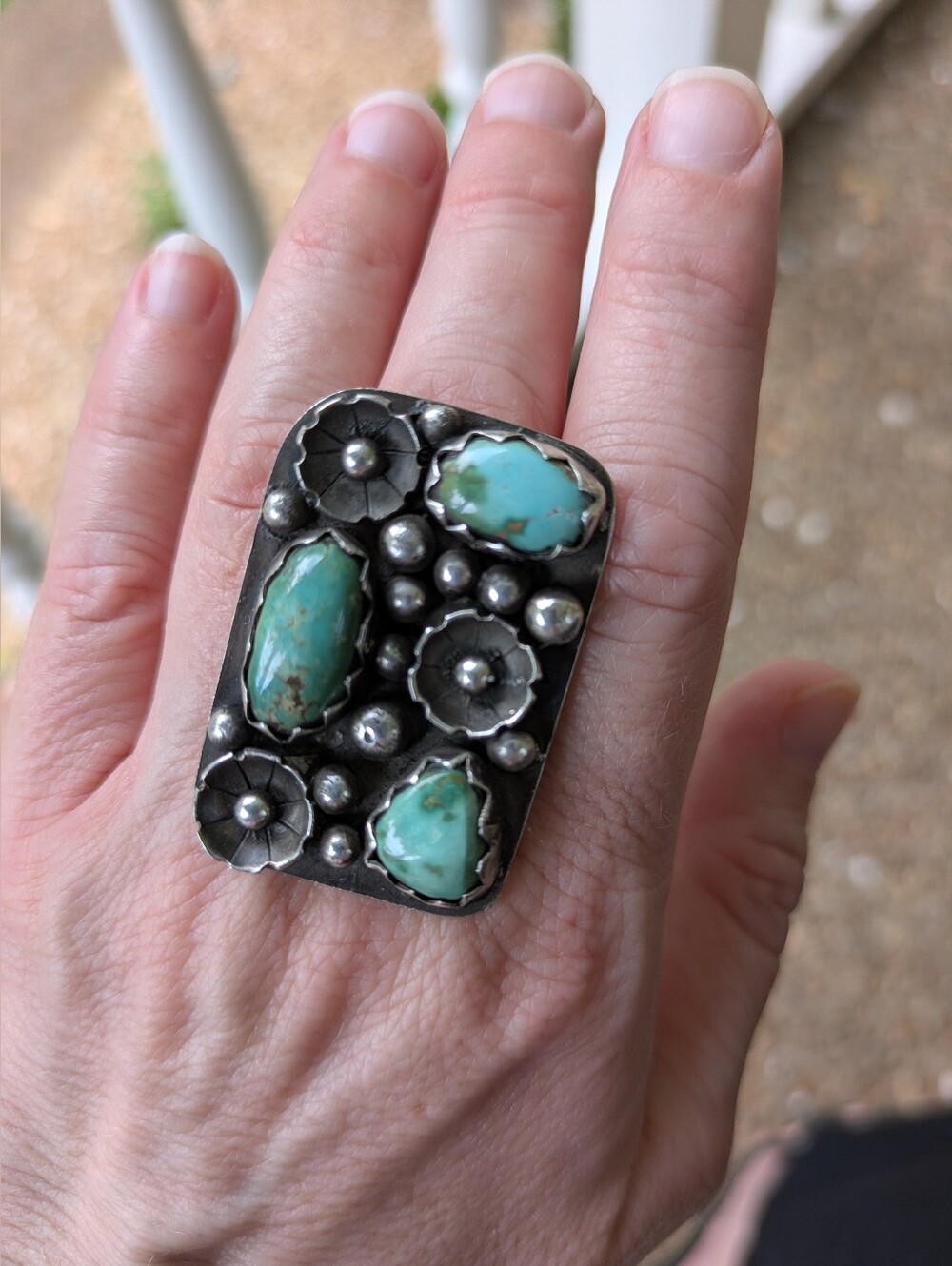 Turquoise Cluster Statement Ring, Size 5.75 - One Of A Kind